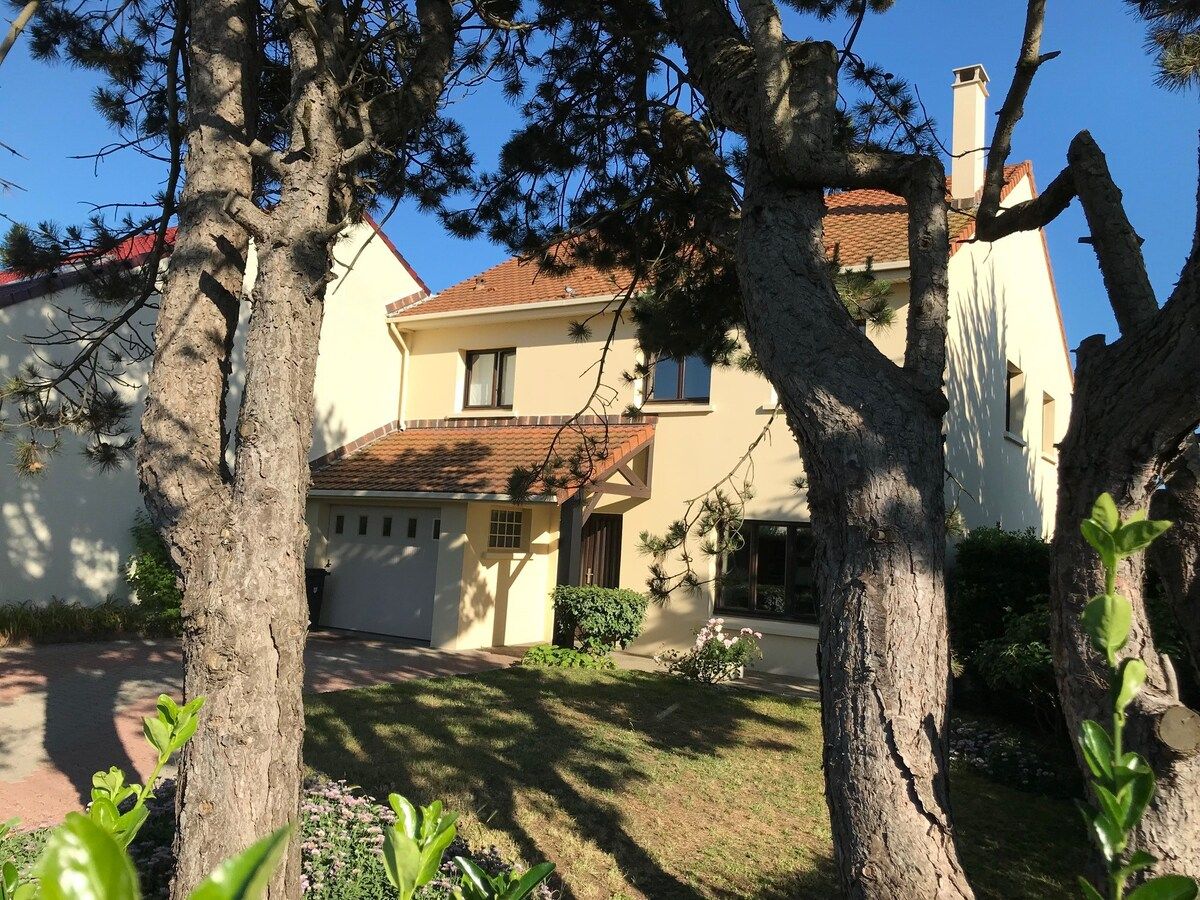 The villa seen through the pine trees